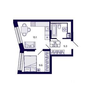 1-к квартира, строящийся дом, 33м2, 27/30 этаж