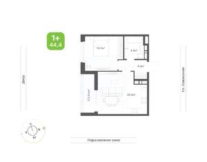 1-к квартира, вторичка, 44м2, 2/9 этаж