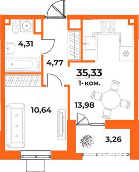 1-к квартира, вторичка, 35м2, 5/10 этаж