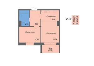 2-к квартира, строящийся дом, 40м2, 7/10 этаж