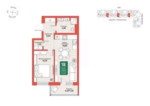 1-к квартира, вторичка, 40м2, 2/12 этаж