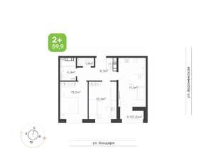 2-к квартира, вторичка, 60м2, 8/9 этаж