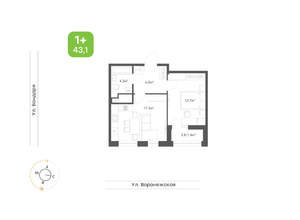 1-к квартира, вторичка, 43м2, 2/16 этаж