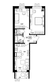 3-к квартира, строящийся дом, 59м2, 1/10 этаж