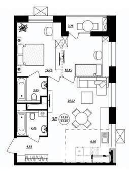 3-к квартира, строящийся дом, 63м2, 2/17 этаж