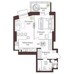 1-к квартира, вторичка, 44м2, 2/23 этаж