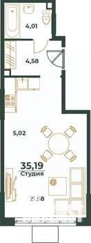 Студия квартира, вторичка, 35м2, 21/24 этаж