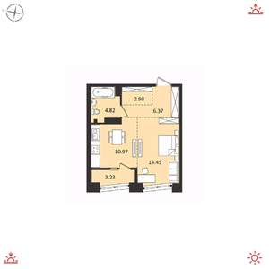 1-к квартира, вторичка, 43м2, 16/17 этаж