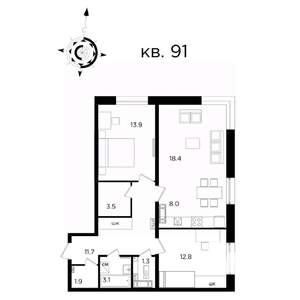 3-к квартира, вторичка, 74м2, 20/22 этаж