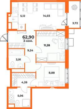 3-к квартира, вторичка, 63м2, 2/10 этаж