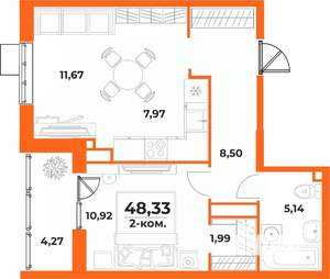 2-к квартира, вторичка, 48м2, 10/10 этаж