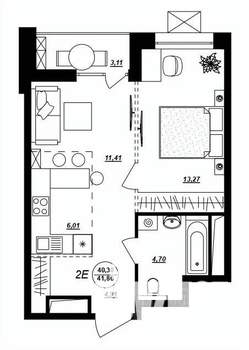2-к квартира, строящийся дом, 42м2, 8/17 этаж