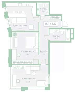 2-к квартира, вторичка, 89м2, 12/22 этаж