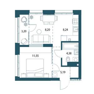 1-к квартира, вторичка, 39м2, 2/25 этаж