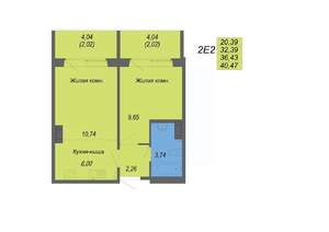 2-к квартира, строящийся дом, 40м2, 5/10 этаж