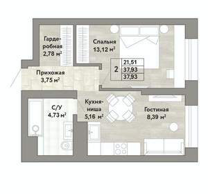 2-к квартира, вторичка, 38м2, 3/22 этаж