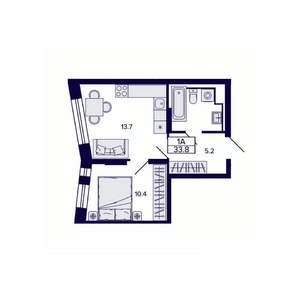 1-к квартира, строящийся дом, 34м2, 24/30 этаж