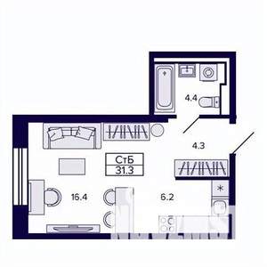 Студия квартира, строящийся дом, 31м2, 7/30 этаж