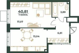 1-к квартира, вторичка, 41м2, 19/24 этаж