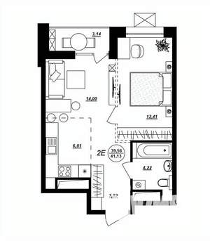 2-к квартира, строящийся дом, 41м2, 1/17 этаж