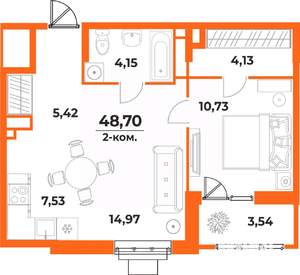 2-к квартира, вторичка, 49м2, 4/10 этаж