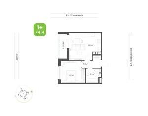 1-к квартира, вторичка, 44м2, 8/9 этаж