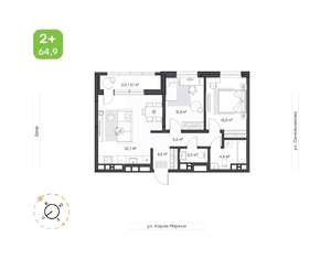 2-к квартира, вторичка, 65м2, 12/24 этаж