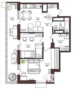 2-к квартира, строящийся дом, 70м2, 20/23 этаж