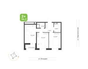 2-к квартира, вторичка, 56м2, 3/9 этаж