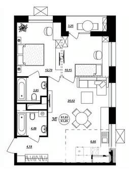 3-к квартира, строящийся дом, 63м2, 1/17 этаж
