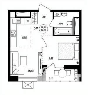 2-к квартира, строящийся дом, 34м2, 10/17 этаж