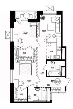 3-к квартира, строящийся дом, 67м2, 7/17 этаж