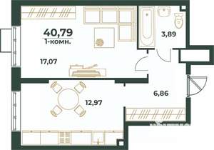 1-к квартира, вторичка, 41м2, 15/24 этаж