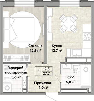 1-к квартира, вторичка, 37м2, 16/21 этаж