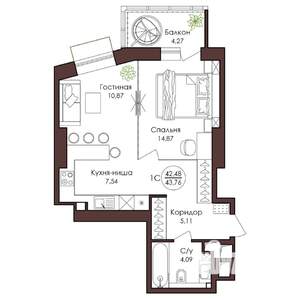 1-к квартира, вторичка, 44м2, 5/23 этаж