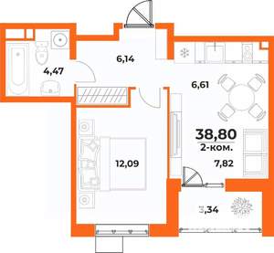 2-к квартира, вторичка, 39м2, 3/10 этаж