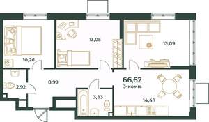 3-к квартира, вторичка, 67м2, 18/24 этаж