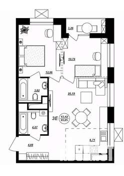 3-к квартира, строящийся дом, 65м2, 11/17 этаж