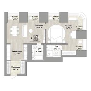 2-к квартира, вторичка, 63м2, 21/22 этаж
