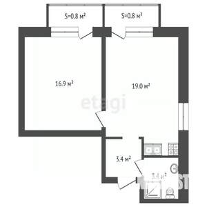 2-к квартира, вторичка, 43м2, 1/3 этаж
