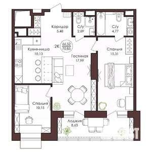 2-к квартира, вторичка, 71м2, 2/23 этаж