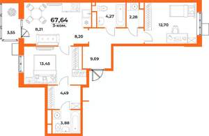 3-к квартира, вторичка, 68м2, 4/10 этаж