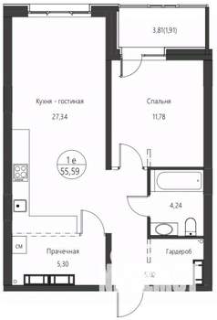 1-к квартира, вторичка, 56м2, 22/24 этаж