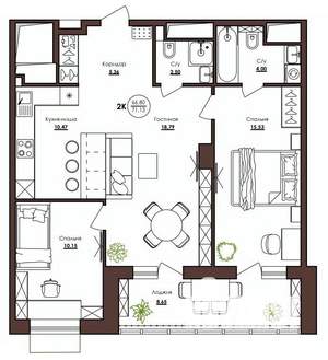 2-к квартира, вторичка, 71м2, 20/23 этаж