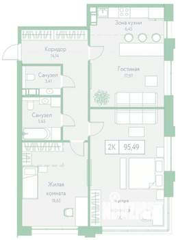 2-к квартира, вторичка, 95м2, 3/22 этаж