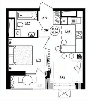 2-к квартира, строящийся дом, 33м2, 6/17 этаж