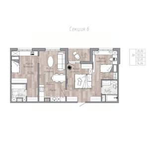 3-к квартира, строящийся дом, 72м2, 6/6 этаж