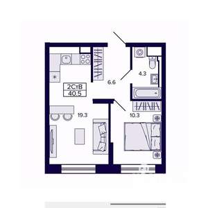 2-к квартира, строящийся дом, 40м2, 6/30 этаж
