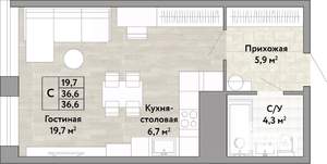 Студия квартира, вторичка, 37м2, 21/22 этаж