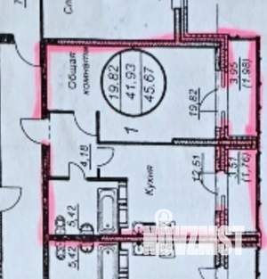 1-к квартира, вторичка, 43м2, 13/22 этаж